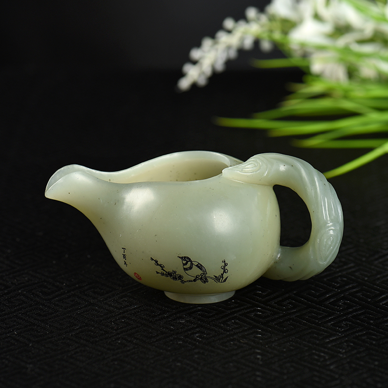 天然山料和田青白玉喜上眉梢茶壶-红掌柜