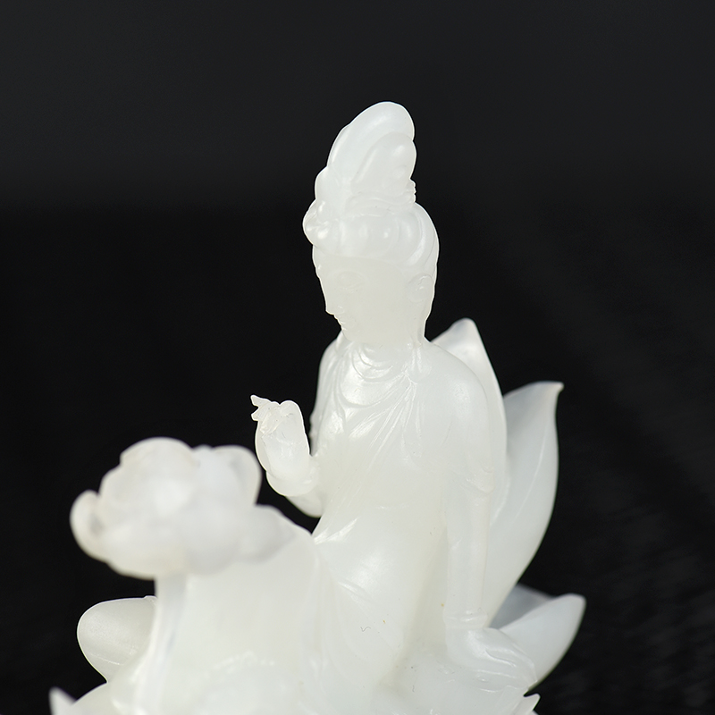山料和田白玉莲花观音摆件-红掌柜