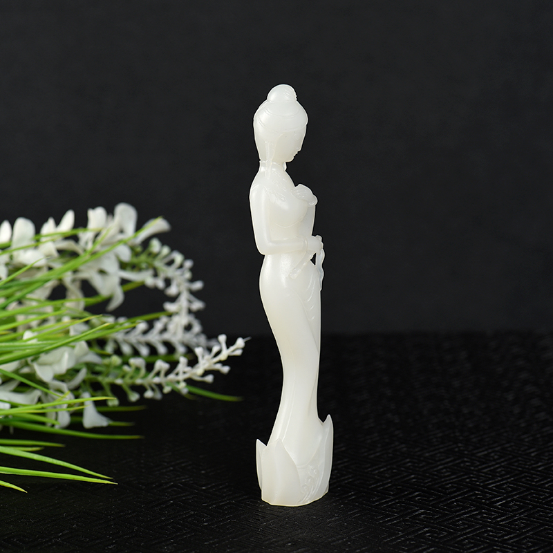 天然山料和田白玉窈窕淑女摆件-红掌柜