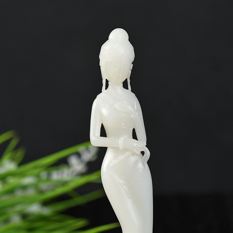 山料和田白玉窈窕淑女摆件-红掌柜