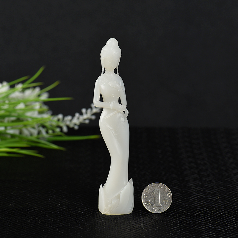 和田白玉窈窕淑女摆件-红掌柜