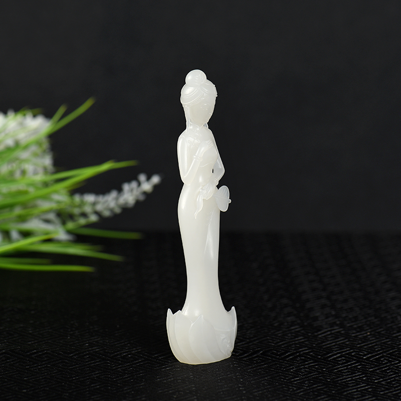 新疆山料和田白玉风华绝代摆件-红掌柜