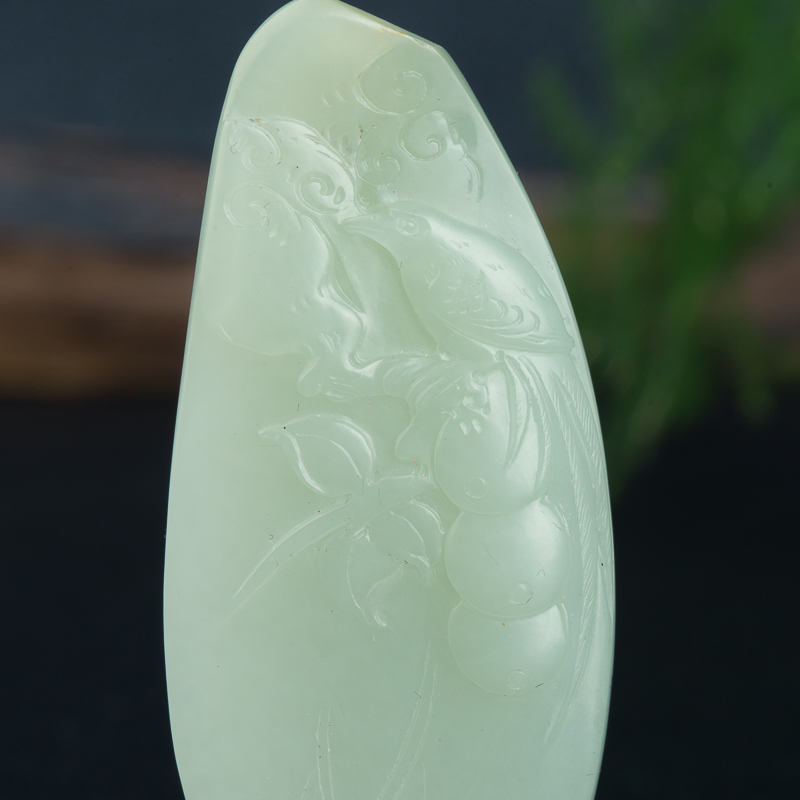 新疆籽料和田青白玉喜上枝头吊坠-红掌柜