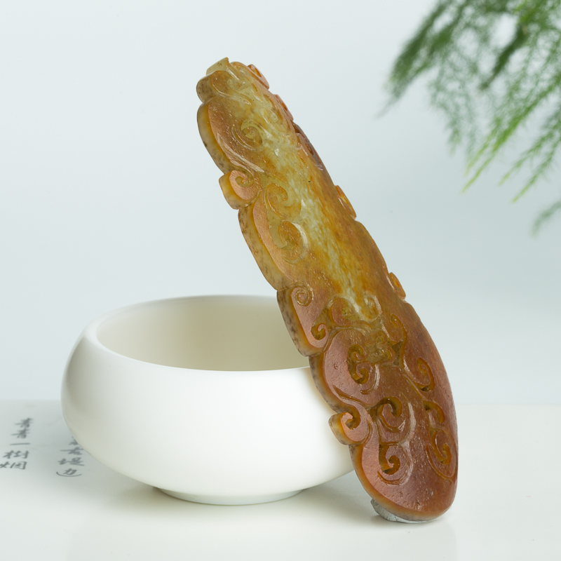 和田玉龙凤呈祥吊坠-红掌柜