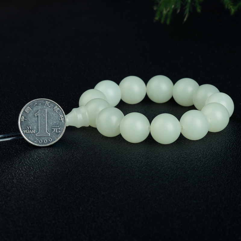 15.8mm籽料和田青白玉单圈手串-红掌柜