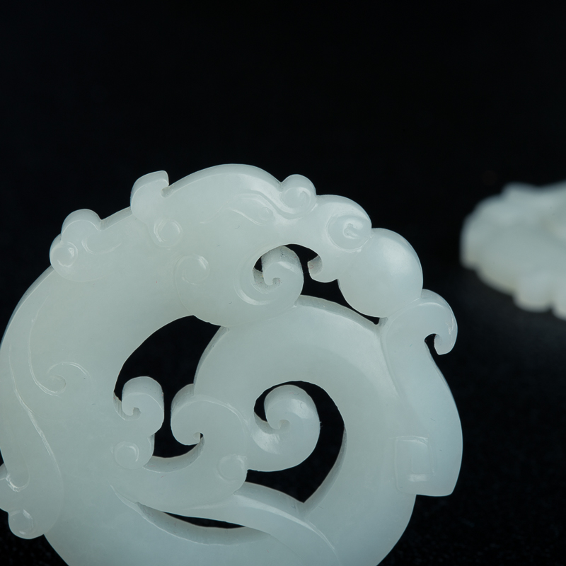 天然山料和田白玉龙凤呈祥套装-红掌柜