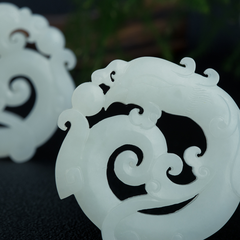 新疆山料和田白玉龙凤呈祥套装-红掌柜