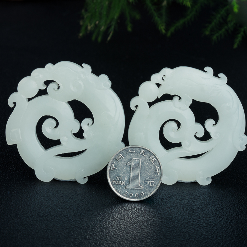 天然新疆山料和田白玉龙凤呈祥套装-红掌柜