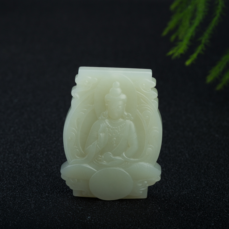 籽料和田青白玉大日如来吊坠-红掌柜