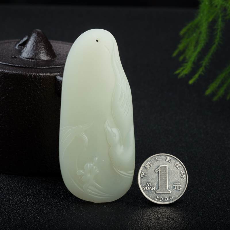 天然新疆和田玉鸳鸯送福吊坠-红掌柜