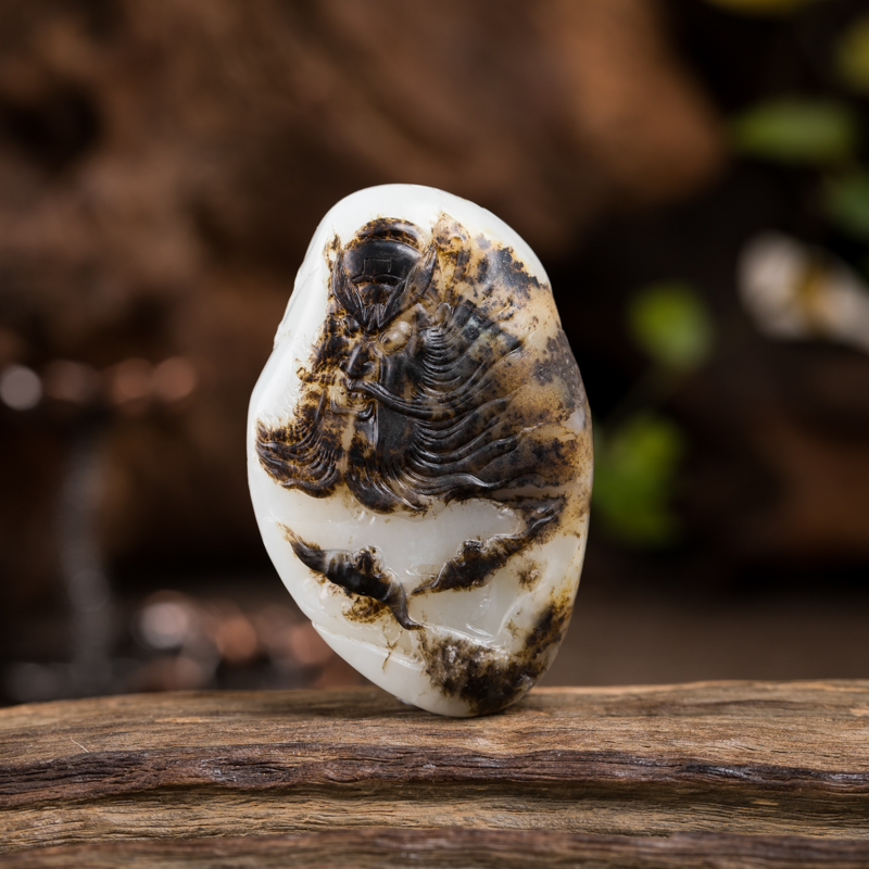 籽料俏色和田玉钟馗纳福吊坠-红掌柜