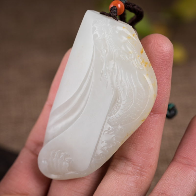 新疆籽料和田白玉龙牌吊坠-红掌柜