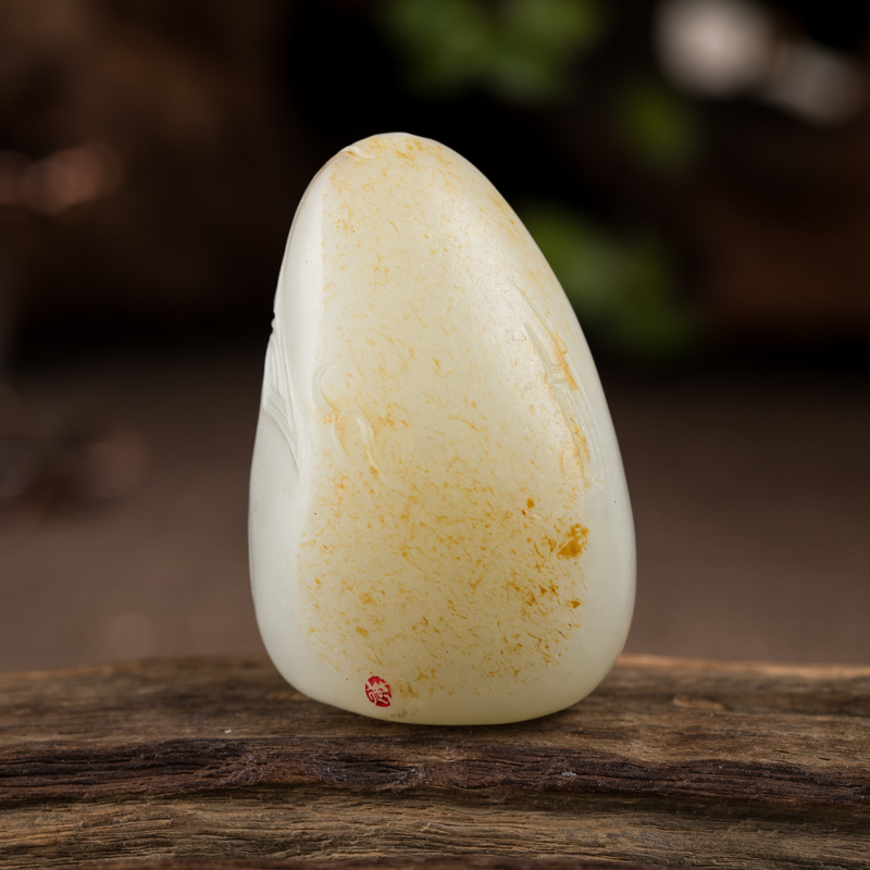 天然新疆和田白玉兽面手把件-红掌柜