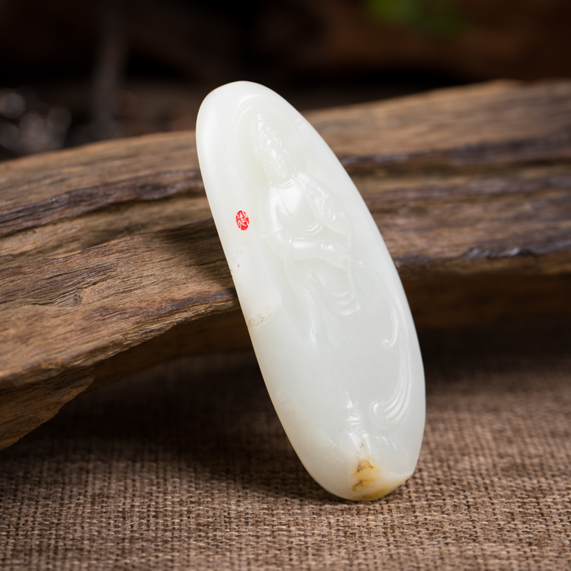 天然籽料和田白玉菩萨现身吊坠-红掌柜