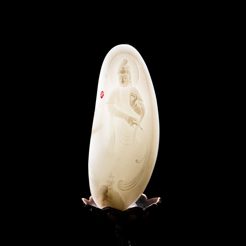 籽料和田玉菩萨现身吊坠-红掌柜