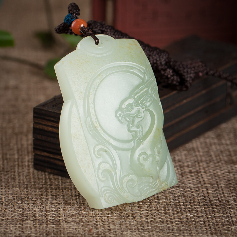 和田青白玉螭龙吊坠-红掌柜