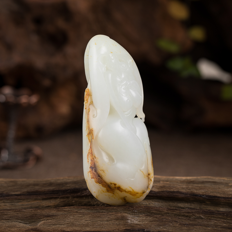 俏色和田玉玉美人吊坠把件两用款-红掌柜