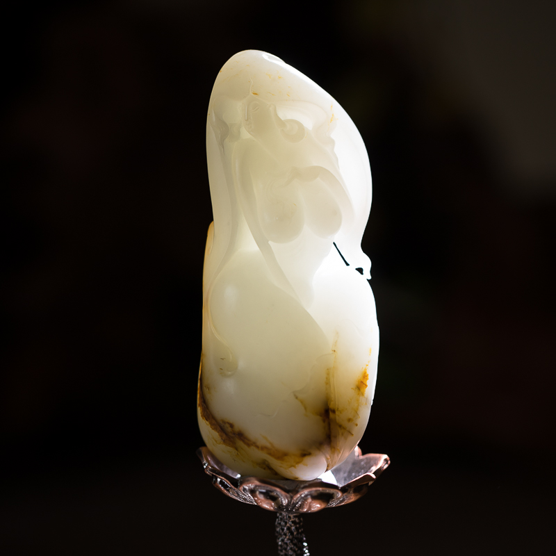 新疆和田玉玉美人吊坠把件两用款-红掌柜