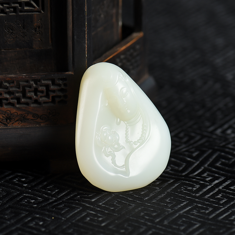 天然籽料和田白玉观音吊坠-红掌柜