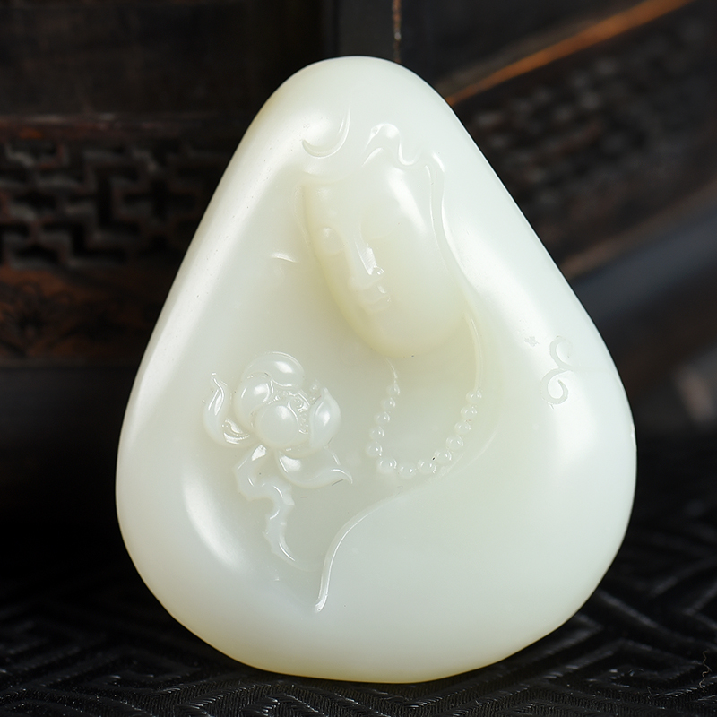 俄料天然籽料和田白玉吊坠-红掌柜