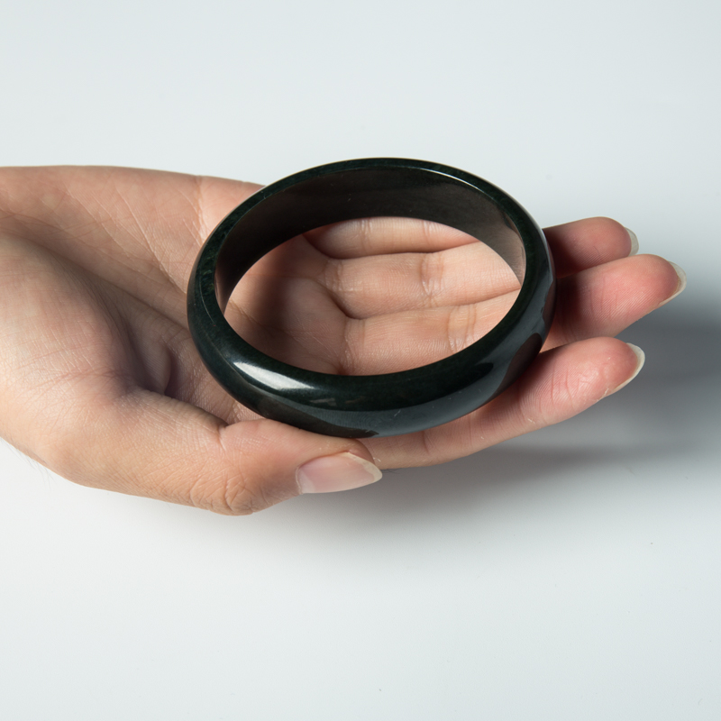 山料和田墨玉光面平安镯-红掌柜