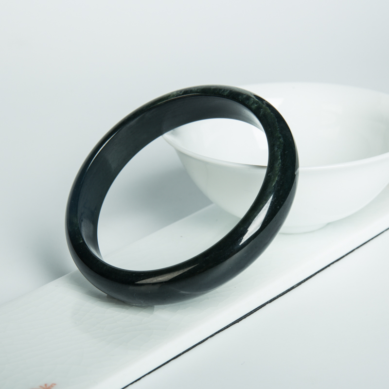 59.5mm山料和田墨玉平安镯-红掌柜