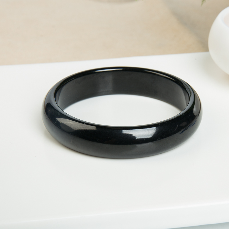 俄罗斯山料和田黑青玉平安镯-红掌柜