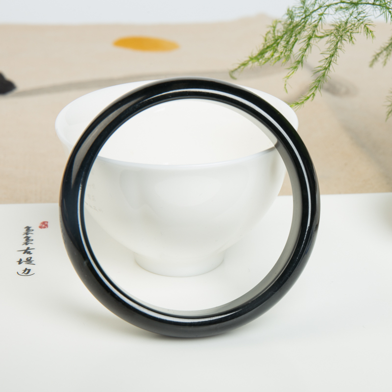 59mm天然和田黑青玉平安镯-红掌柜