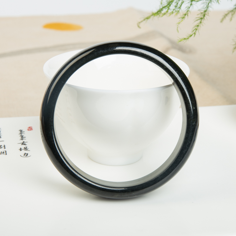 俄罗斯山料和田黑青玉平安镯-红掌柜