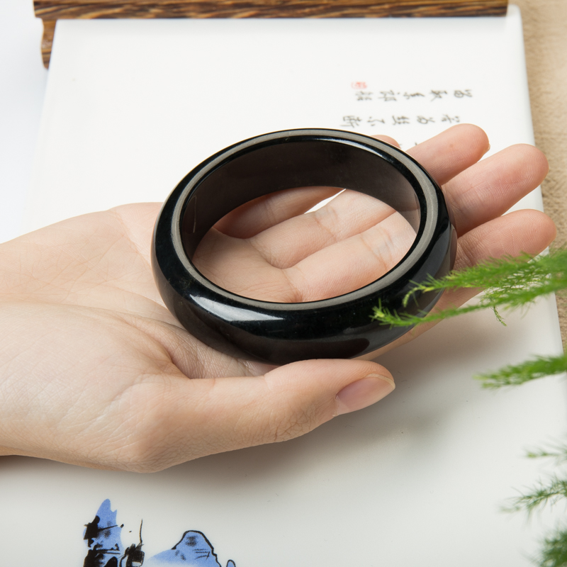 天然山料和田黑青玉平安镯-红掌柜