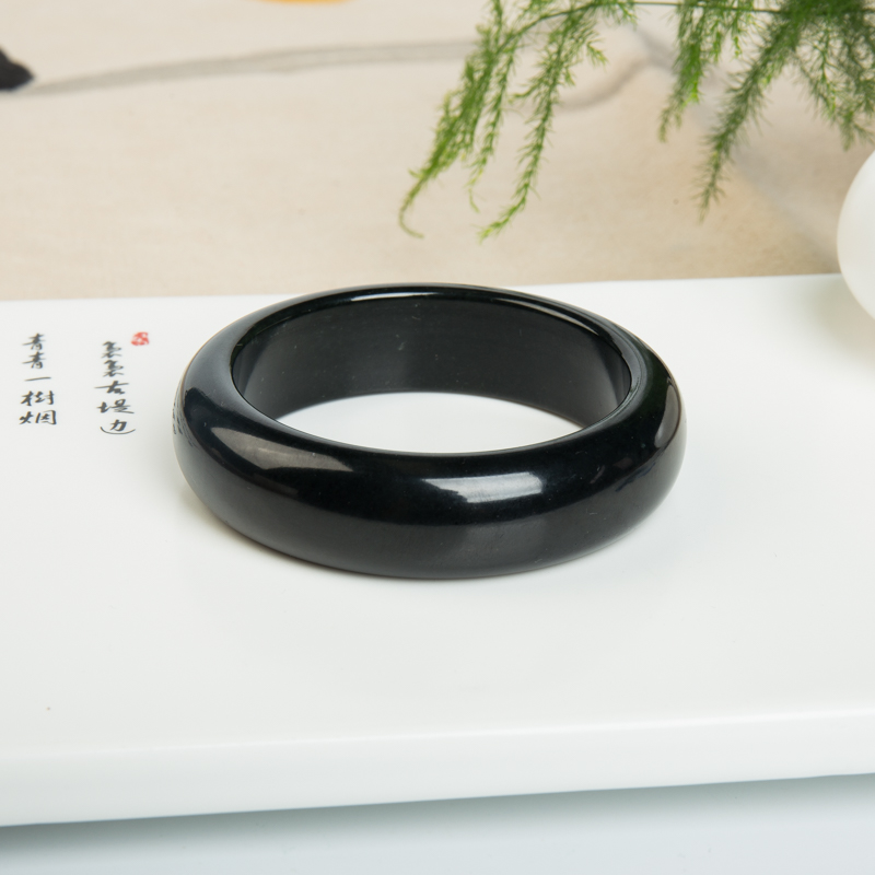 58mm和田黑青玉平安镯-红掌柜