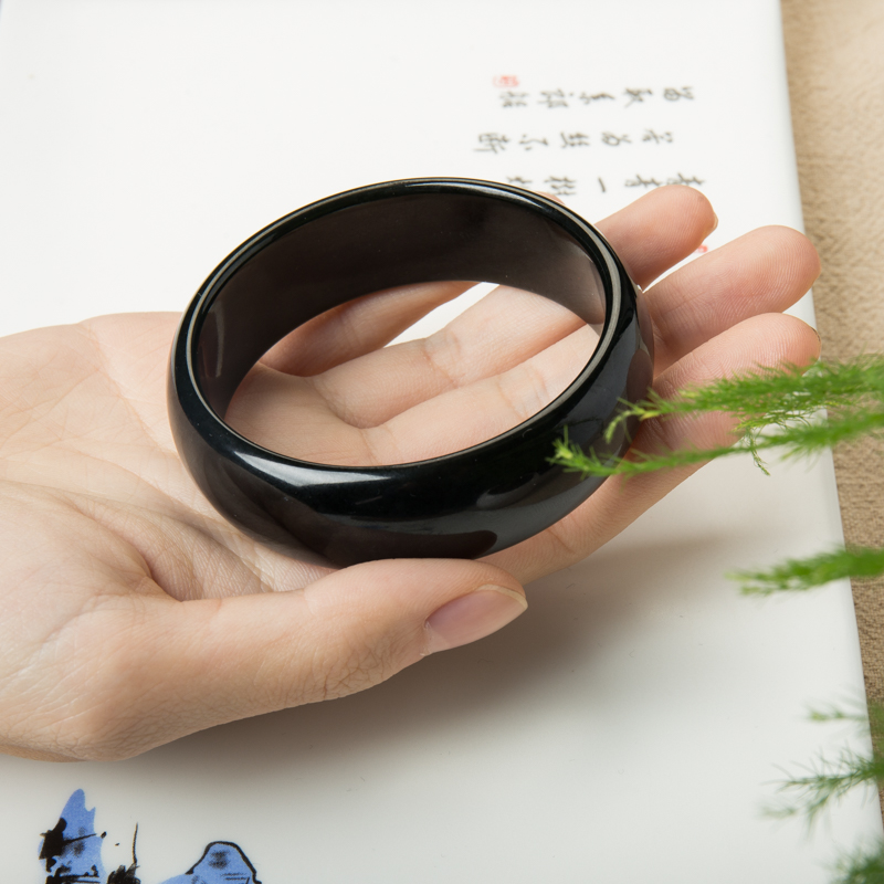 天然山料和田黑青玉平安镯-红掌柜