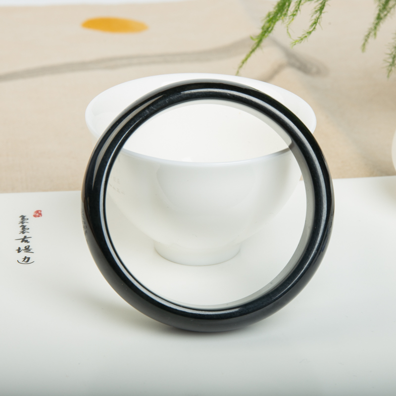 59.5mm和田黑青玉平安镯-红掌柜