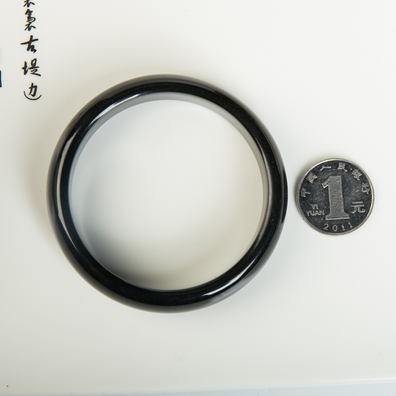 59.5mm山料和田黑青玉平安镯-红掌柜