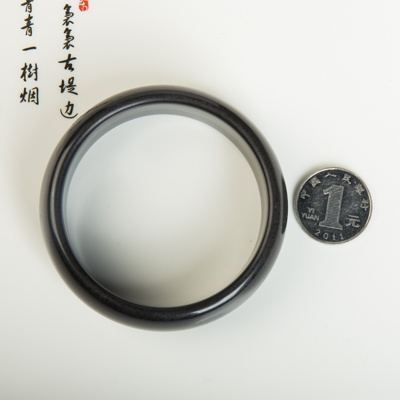 60.5mm山料和田黑青玉平安镯-红掌柜