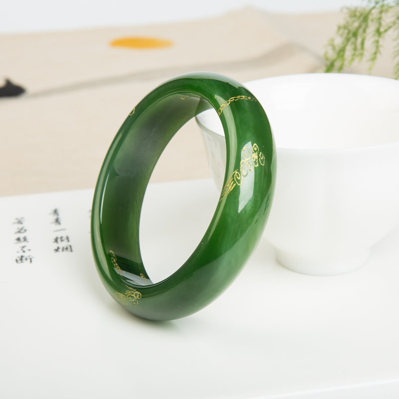 俄罗斯天然和田碧玉平安镯-红掌柜