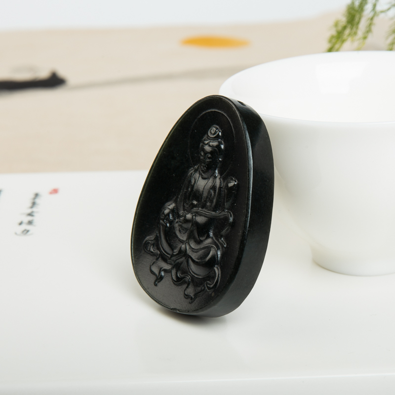 俄罗斯天然和田黑青玉大势至吊坠-红掌柜