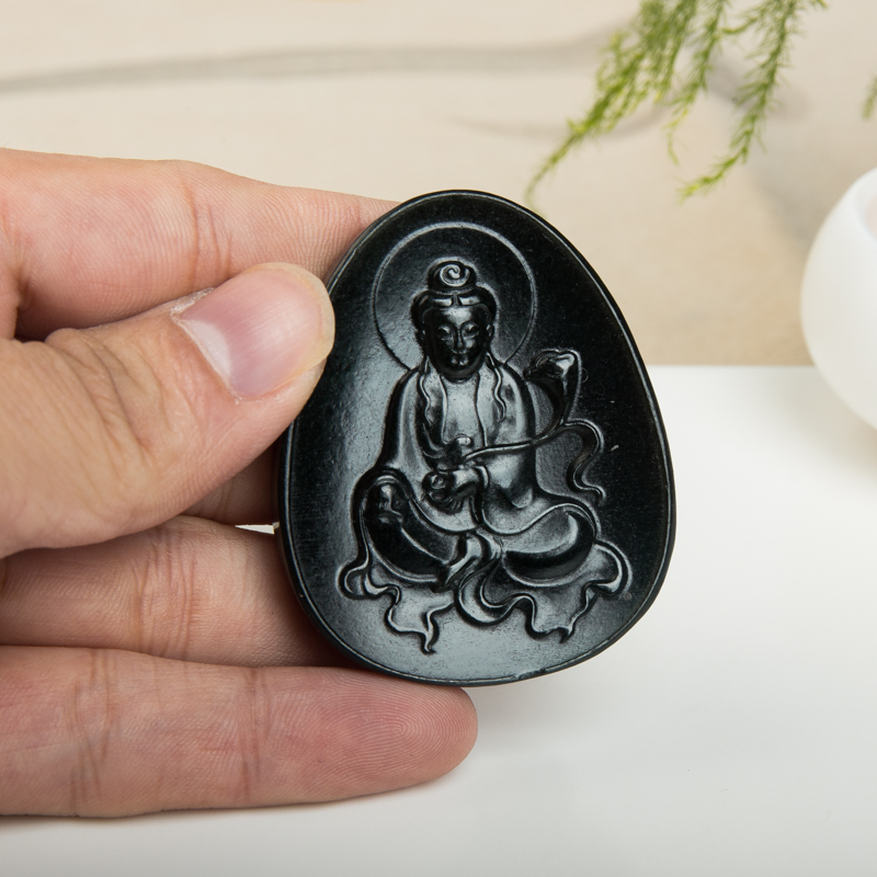 山料天然和田黑青玉大势至吊坠-红掌柜