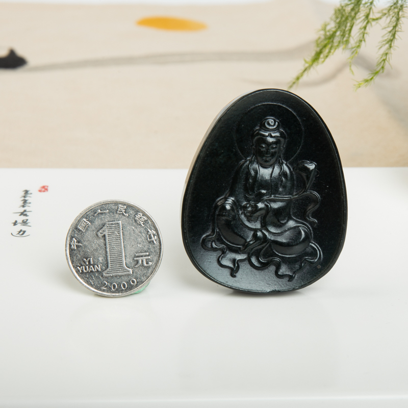 山料和田黑青玉大势至吊坠-红掌柜