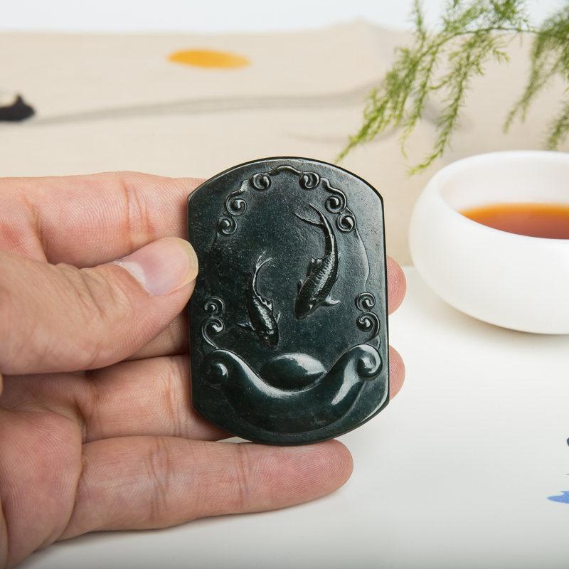 天然山料和田青玉金玉满堂吊坠-红掌柜