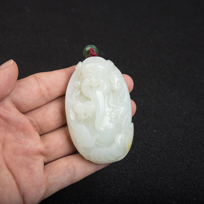 俄罗斯山料和田白玉财神到吊坠-红掌柜