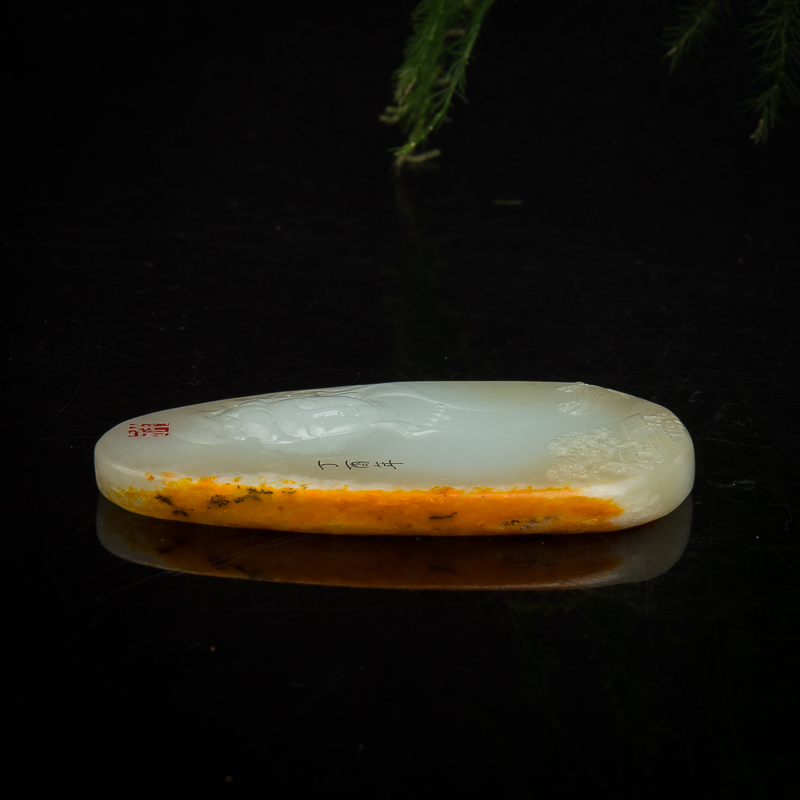 天然山料俏色和田玉观音吊坠-红掌柜