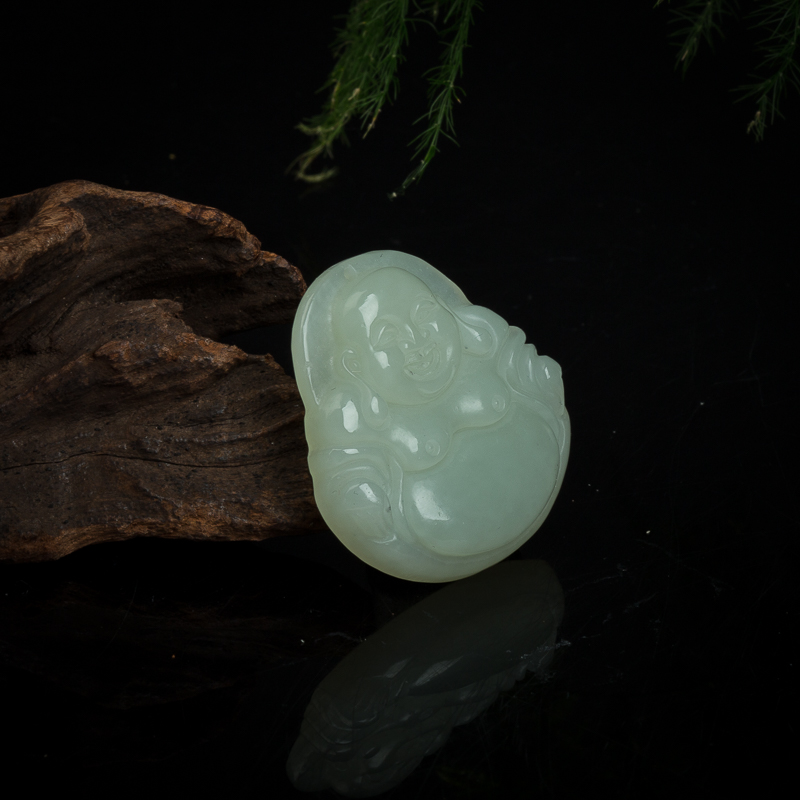 山料和田玉弥勒佛吊坠-红掌柜