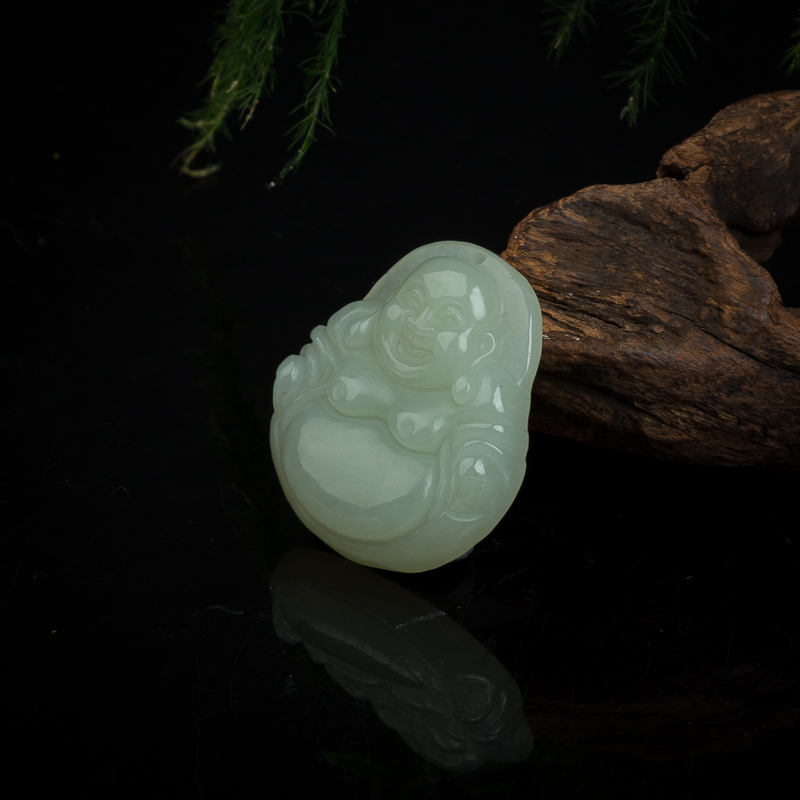 山料和田白玉弥勒佛吊坠-红掌柜