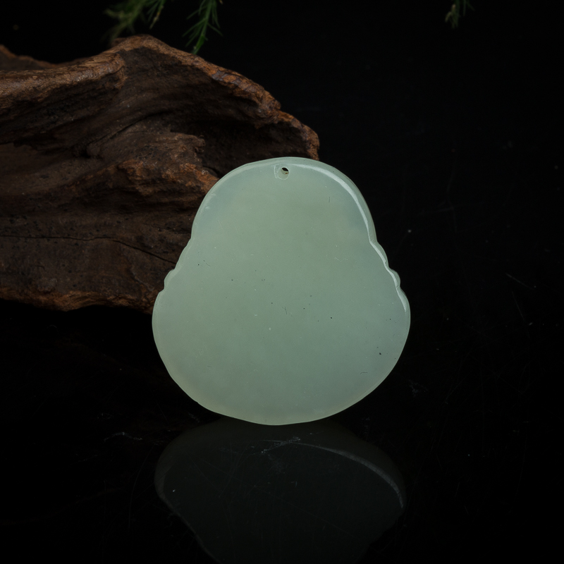 山料和田青白玉弥勒佛吊坠-红掌柜