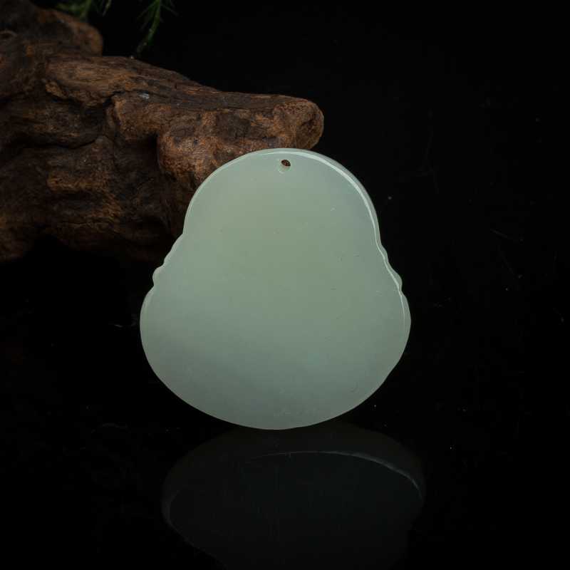 山料和田青白玉弥勒佛吊坠-红掌柜