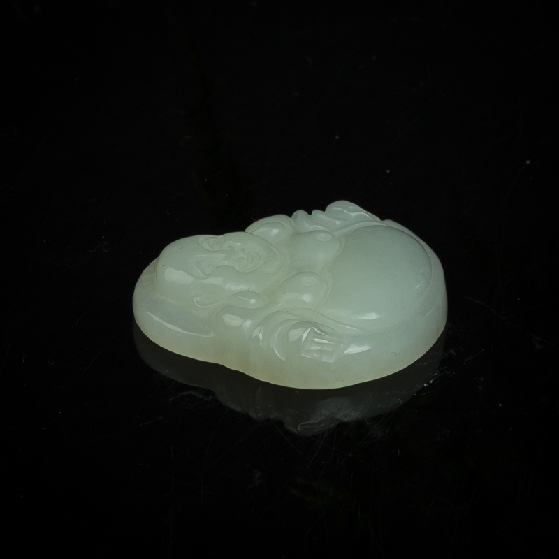 天然山料和田青白玉弥勒佛吊坠-红掌柜