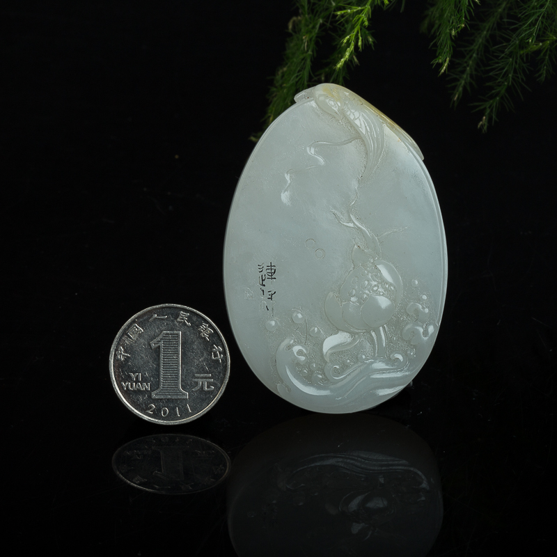 天然新疆籽料和田白玉喜得联科吊坠-红掌柜