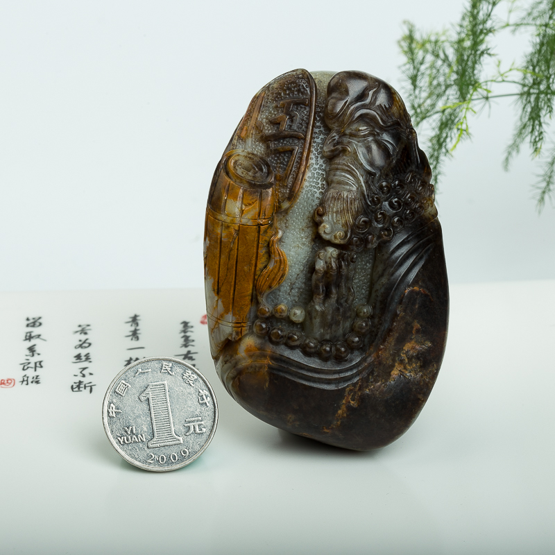 天然新疆籽料俏色和田玉达摩摆件-红掌柜