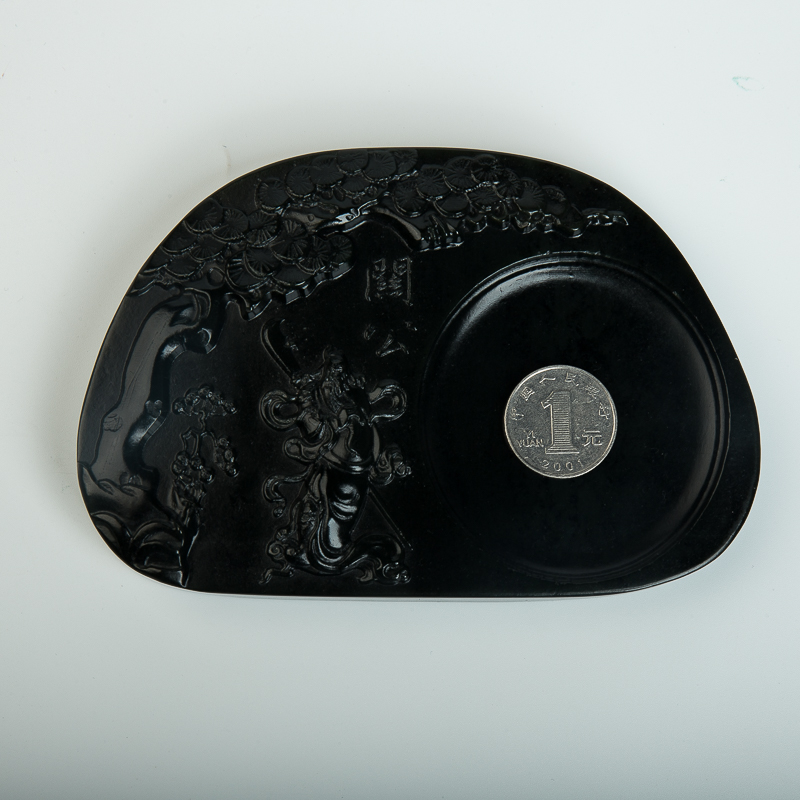 天然新疆山料和田青玉关羽砚台-红掌柜